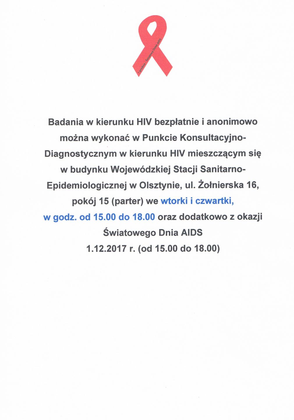 Bezpłatne badania w kierunku HIV