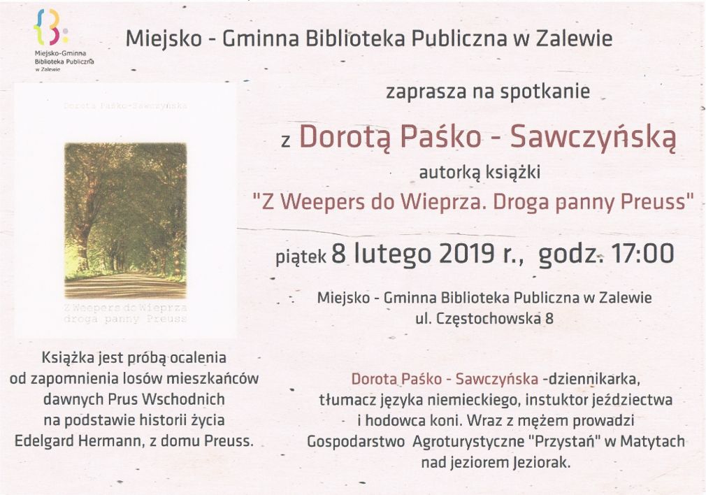 Zaproszenie na spotkanie autorskie w MGBP w Zalewie