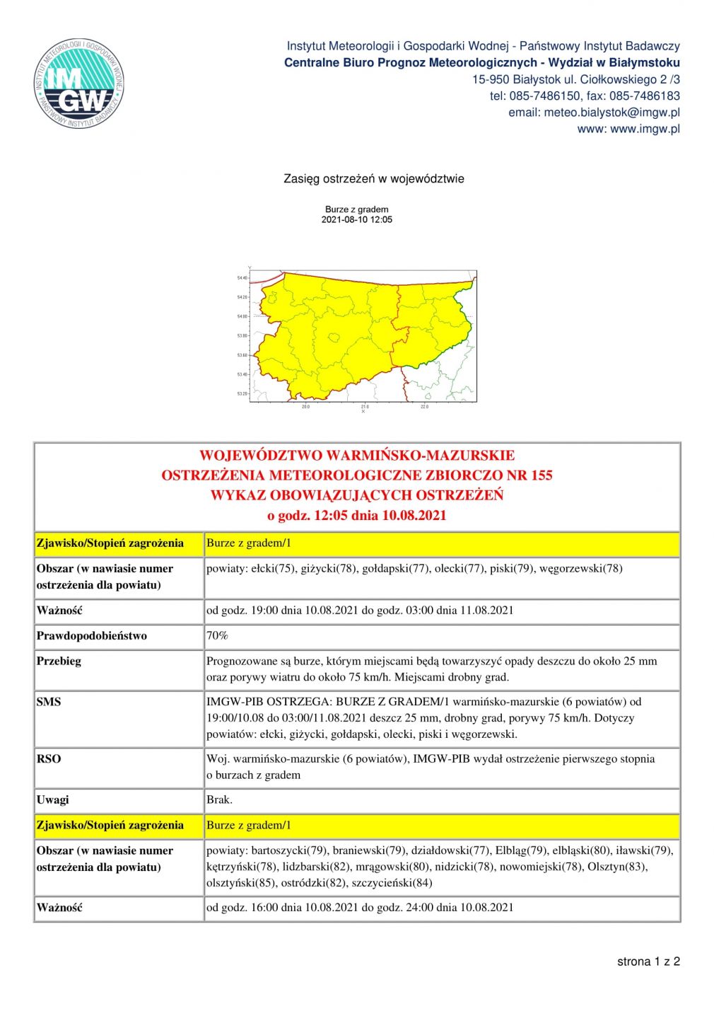 Ostrzeżenie meteorologiczne nr 155