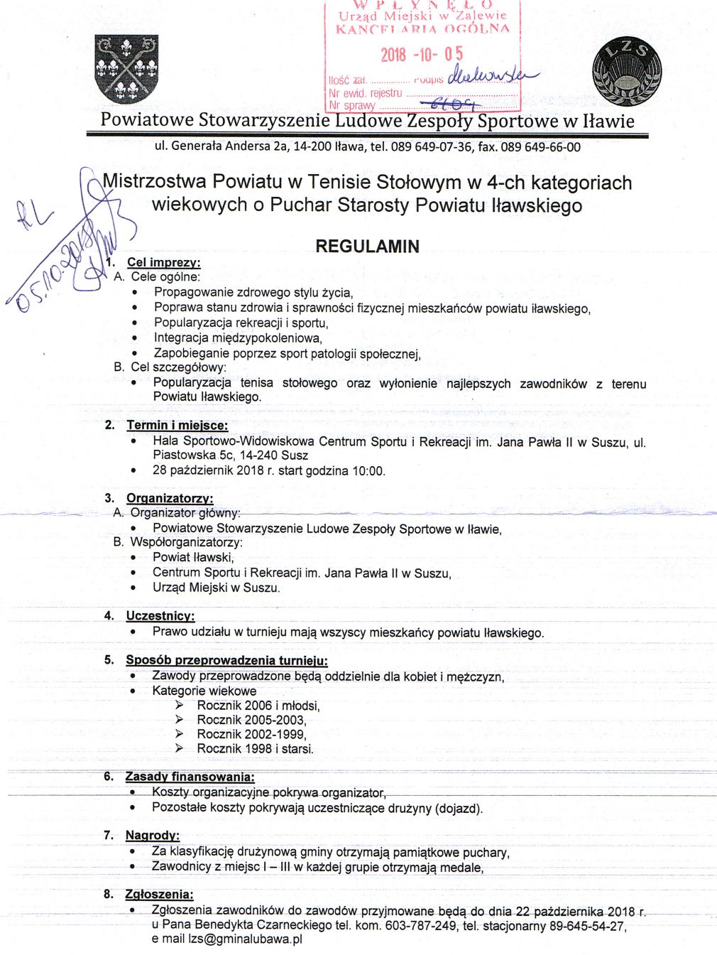 Mistrzostwa Powiatu w Tenisie Stołowym - Susz, 28 października 2018r.