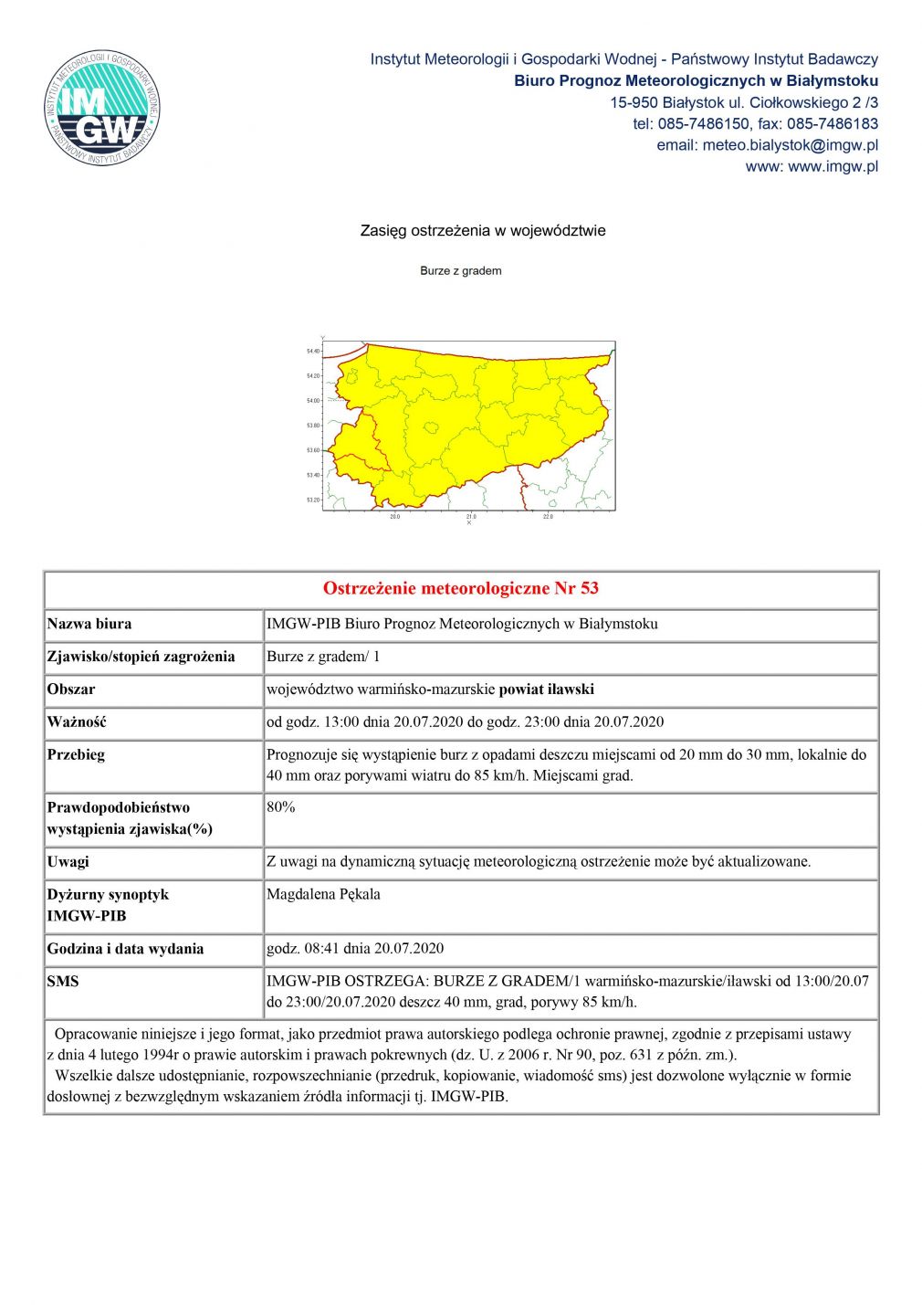 Ostrzeżenie meteorologiczne Nr 53