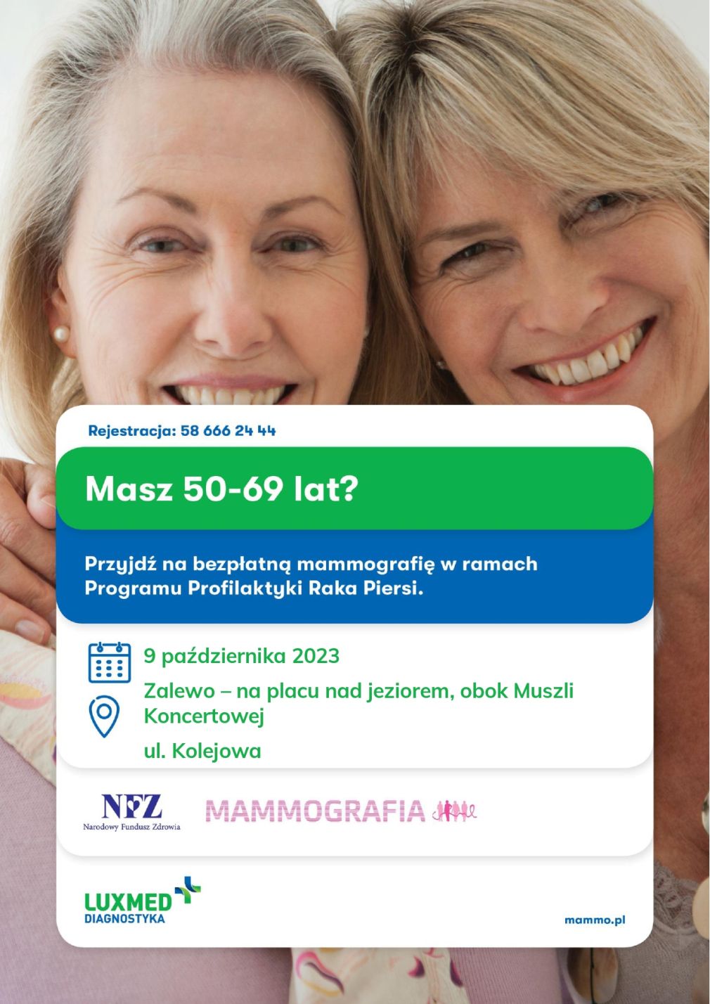 Zaproszenie na bezpłatna mammografię w dniu 9 października 2023 r.