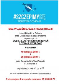 Zaproszenie do Mobilnego Punktu Szczepień w Zalewie