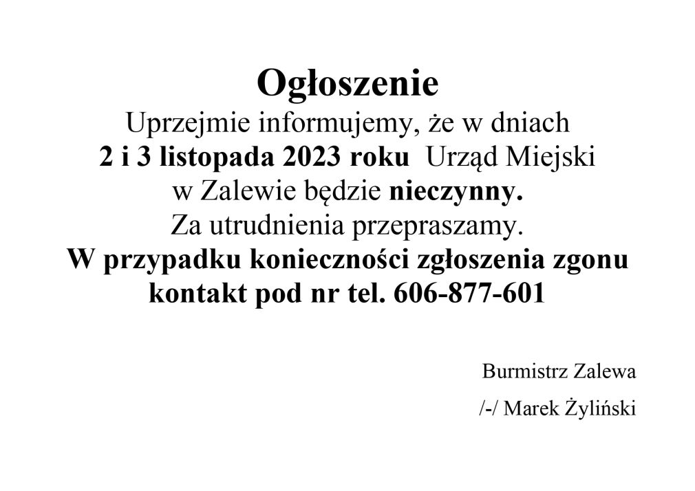 Ogłoszenie Burmistrza Zalewa