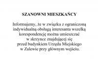 KOMUNIKAT Urzędu Miejskiego w Zalewie
