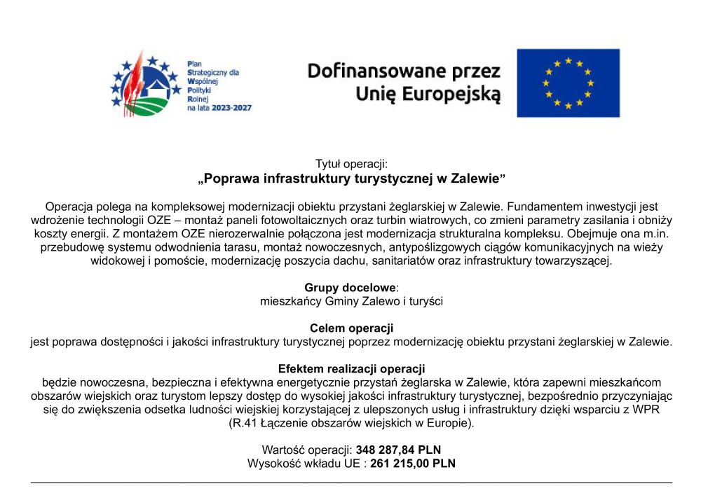 Poprawa infrastruktury turystycznej w Zalewie