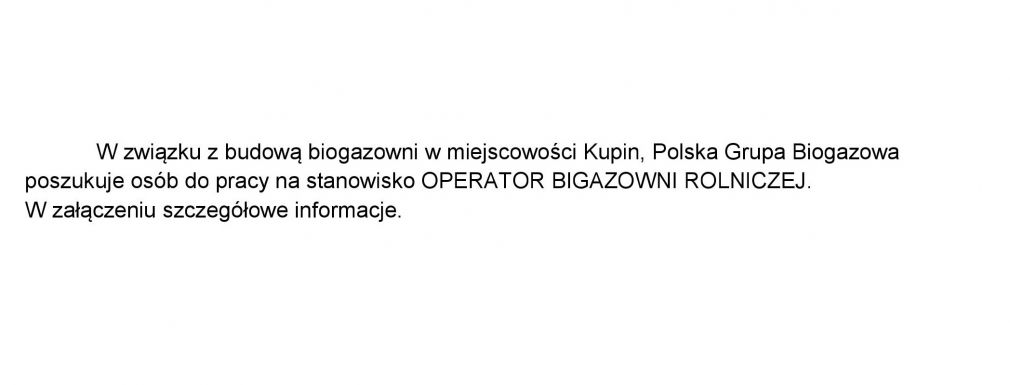 Praca na stanowisku OPERATOR BIOGAZOWNI ROLNICZEJ