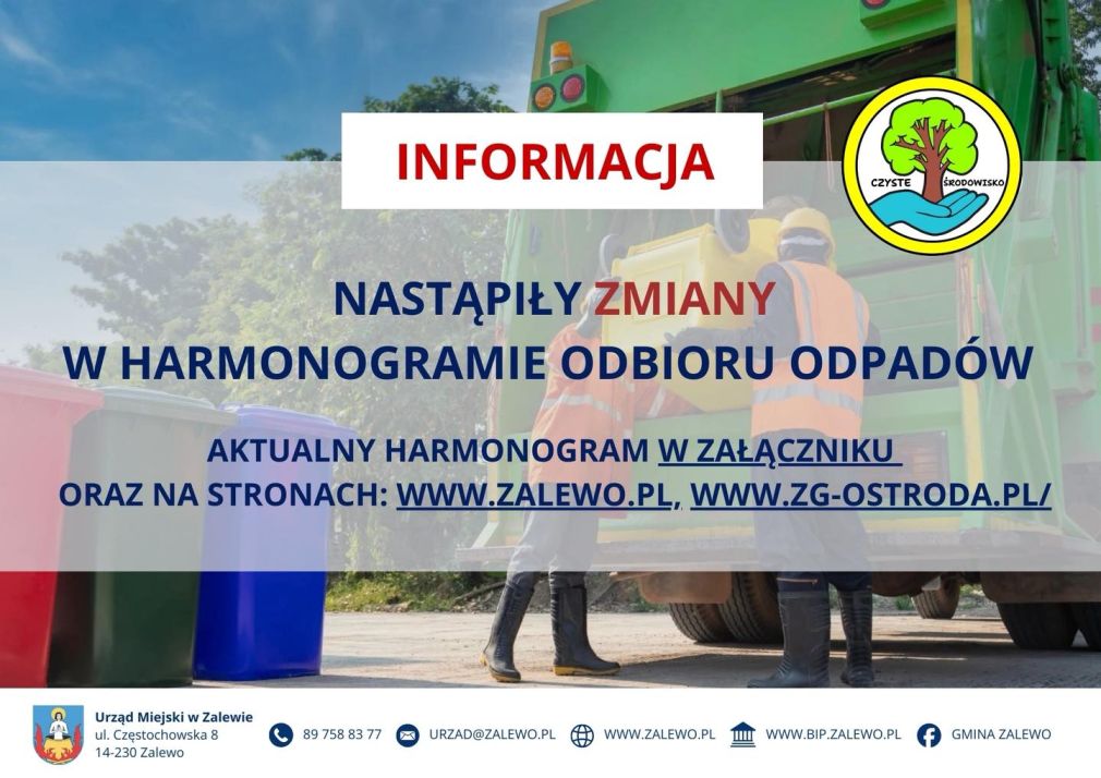 UWAGA! Zmiany w harmonogramie odbioru odpadów