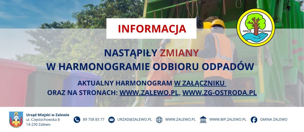 UWAGA! Zmiany w harmonogramie odbioru odpadów