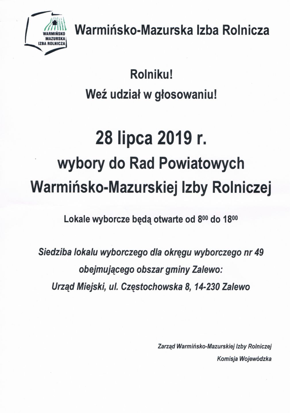 Wybory do Rad Powiatowych Warmińsko-Mazurskiej Izby Rolniczej