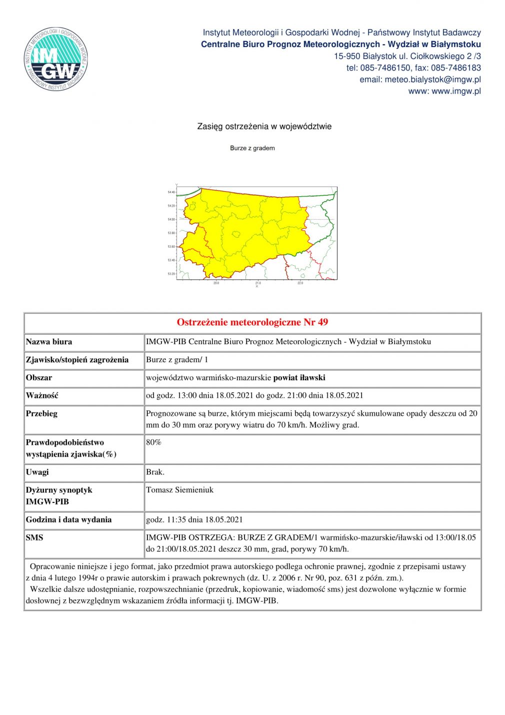 Ostrzeżenie meteorologiczne Nr 49