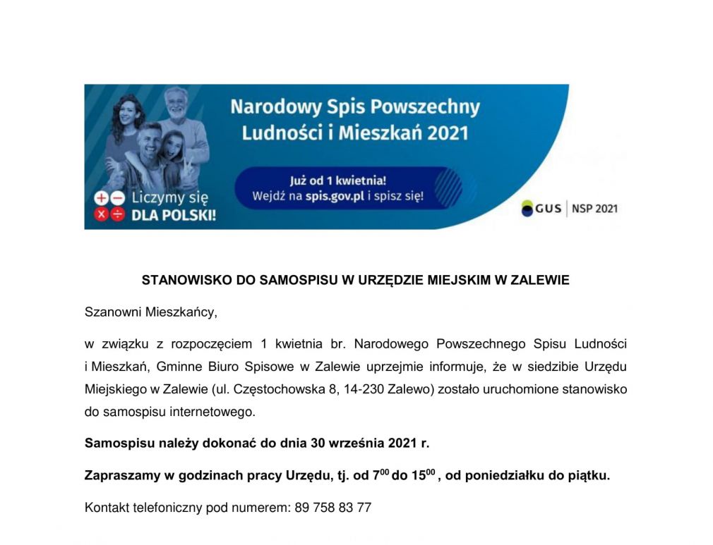 Stanowisko do samospisu w Urzędzie Miejskim w Zalewie