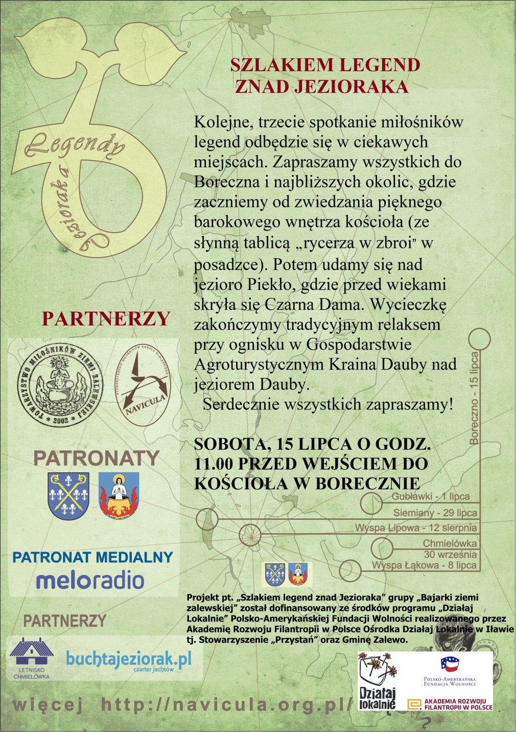 Zaproszenie do udziału w pieszych wycieczkach "Szlakiem legend znad Jezioraka"- Boreczno i okolice