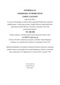 Informacja Urzędnika Wyborczego Gminy Zalewo