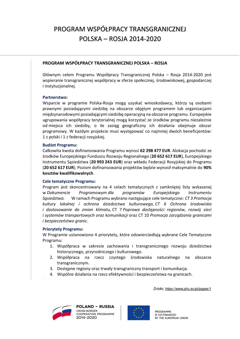 Program Współpracy Transgranicznej Polska - Rosja