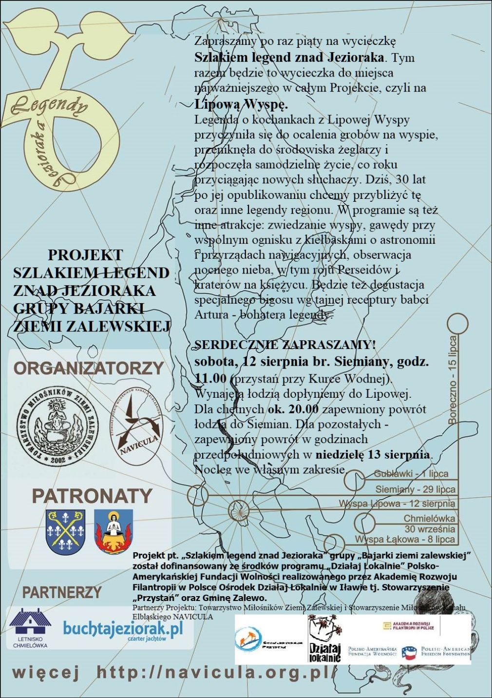 Zaproszenie do udziału w pieszych wycieczkach "Szlakiem legend znad Jezioraka"- Lipowa Wyspa