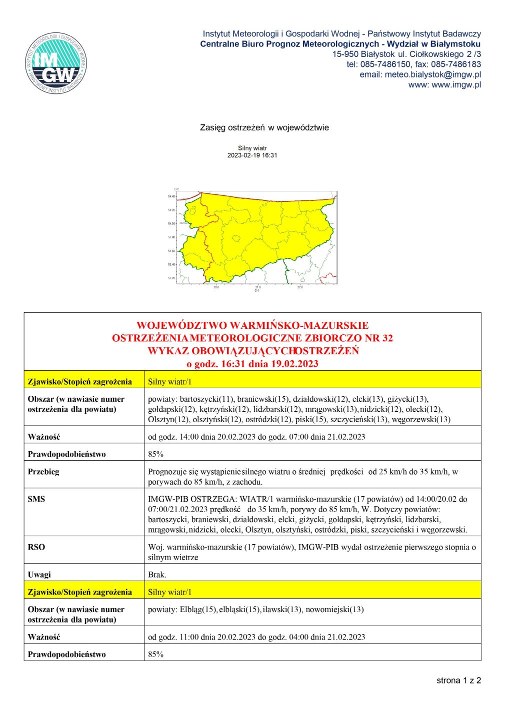 Ostrzeżenie meteorologiczne nr 32