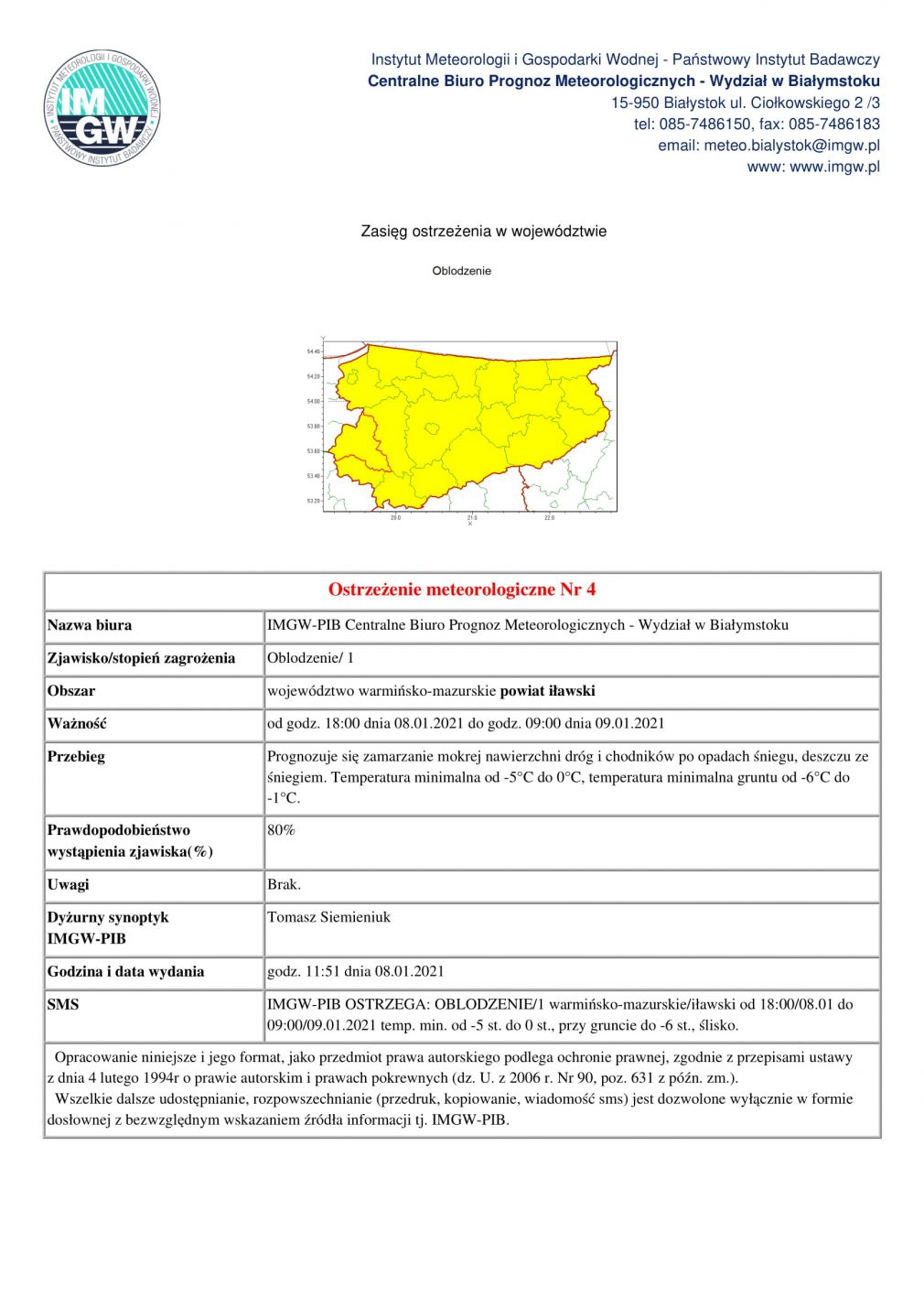 Ostrzeżenie meteorologiczne Nr 4