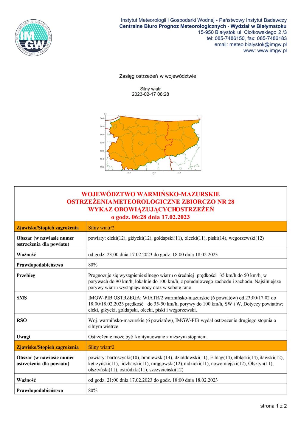 Ostrzeżenie meteorologiczne nr 28