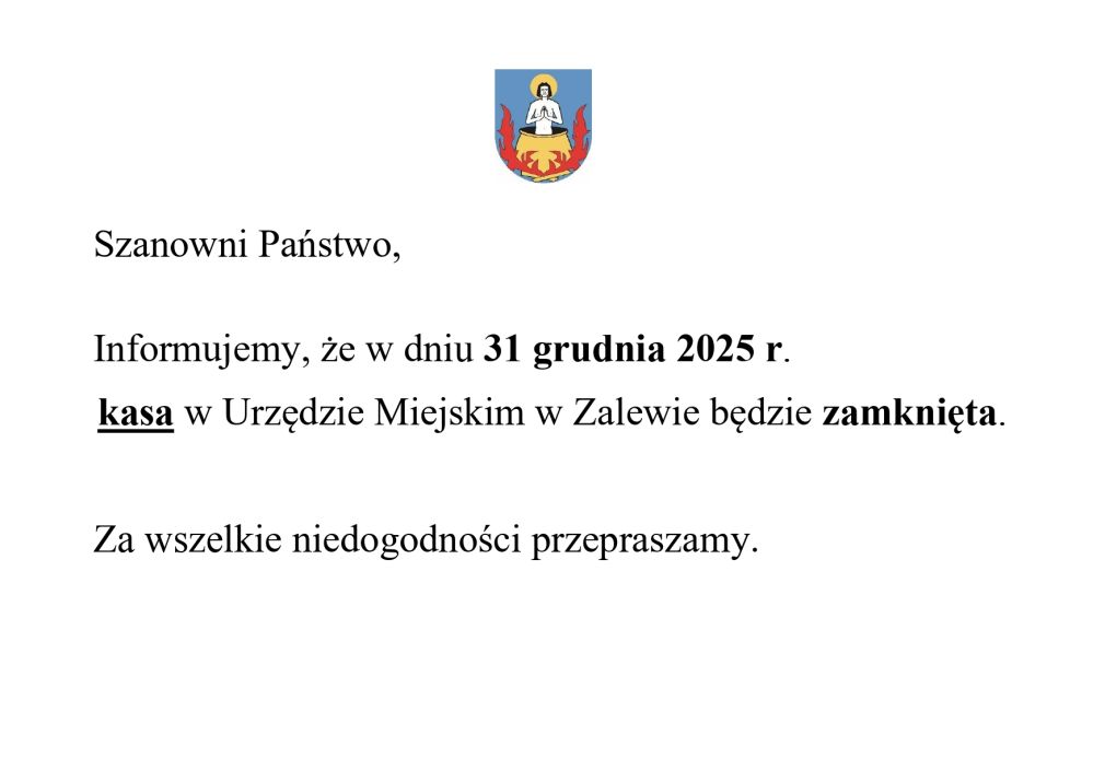 Informacja nt. zamknięcia kasy w dniu 3.12.2025 r.