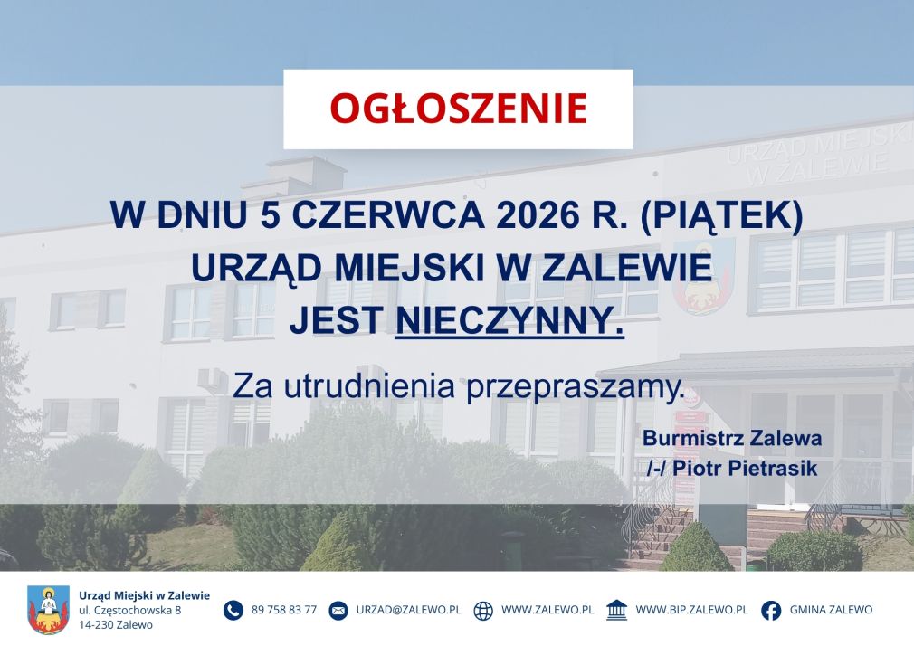Ogłoszenie Burmistrz Zalewa