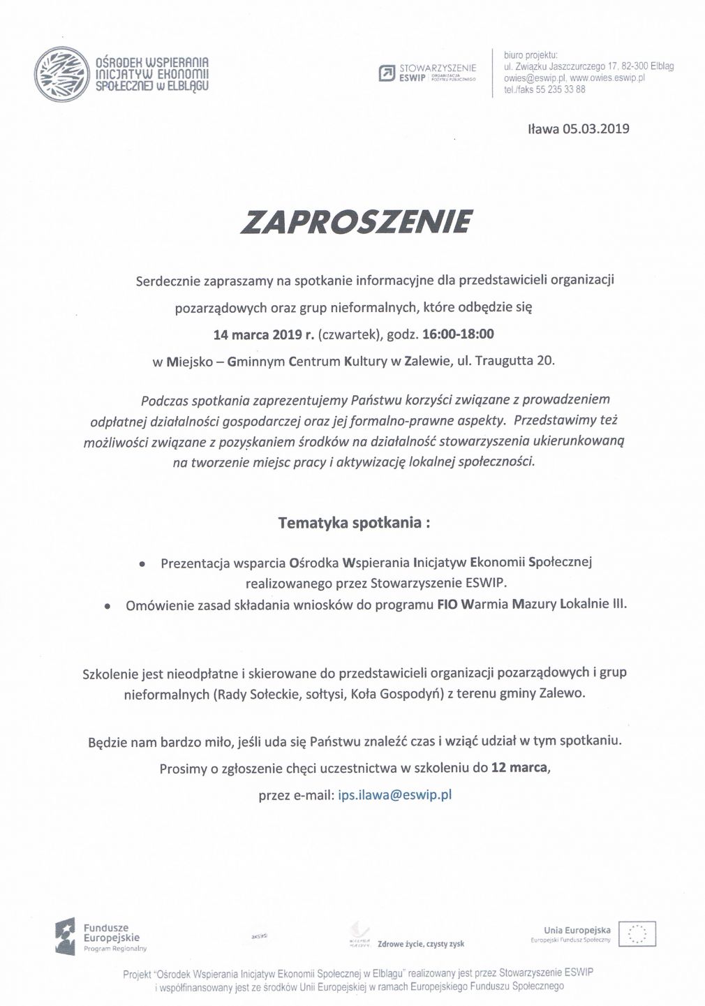 Spotkanie dla przedstawicieli organizacji pozarządowych