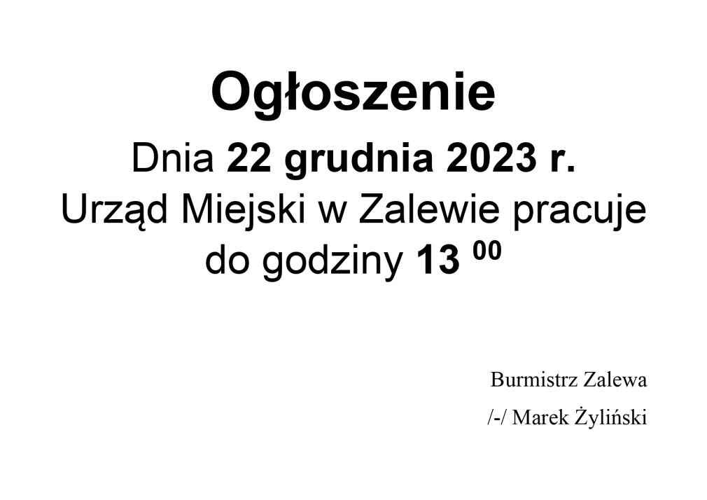 Ogłoszenie Burmistrza Zalewa