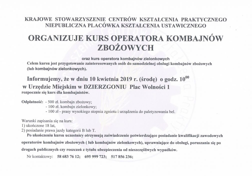 Kurs Opreatora Kombajnów Zbożowych