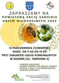 Zaproszenie na powiatową akcję sadzenia drzew-odbierz drzewko przy ZGK w Zalewie