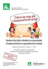 Konkurs dla dzieci rolników na rymowankę o bezpieczeństwie w gospodarstwie rolnym