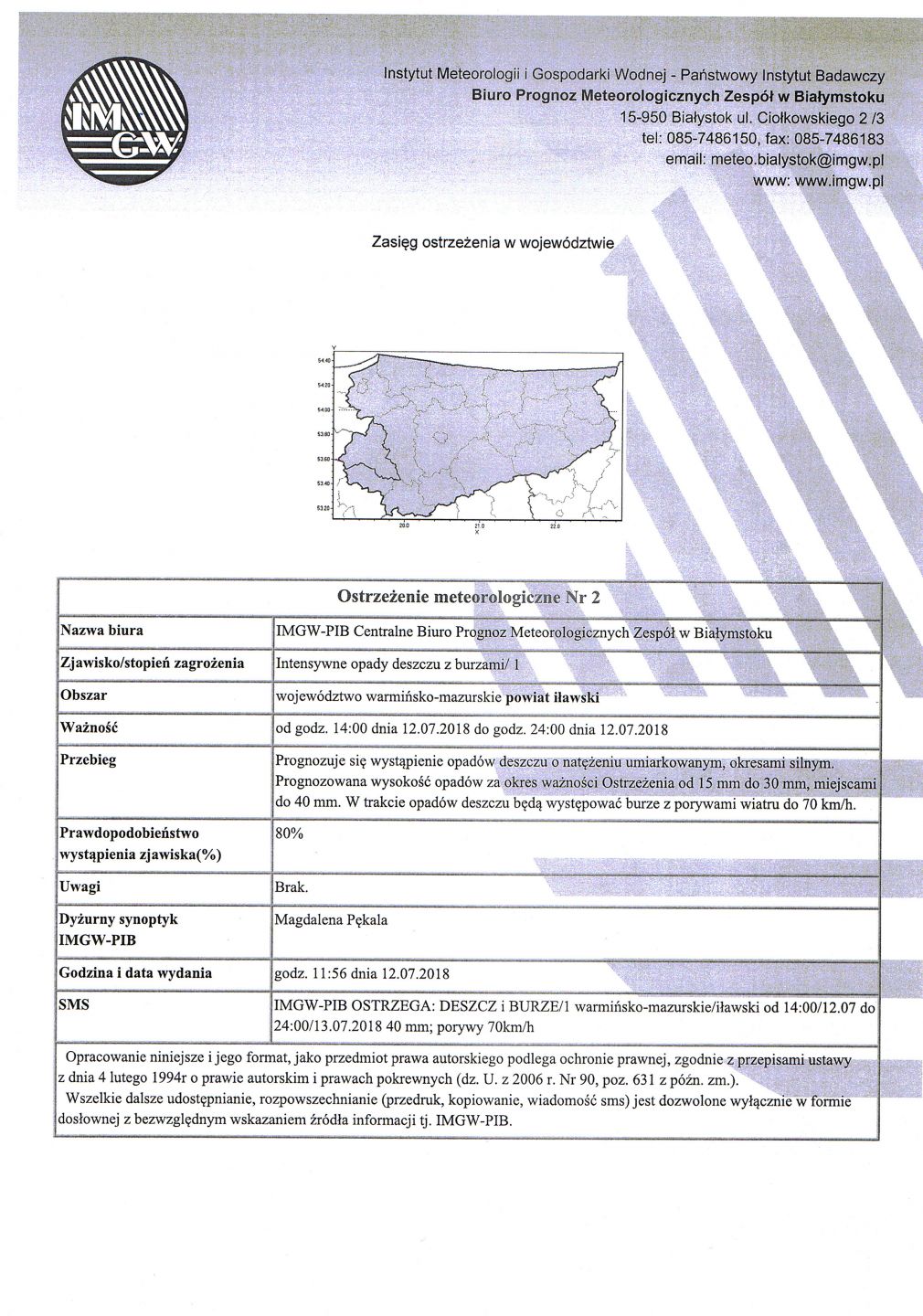 Ostrzeżenie meteorologiczne Nr 2