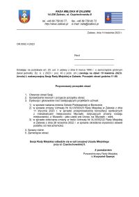 Zaproszenie na L nadzwyczajną Sesję Rady Miejskiej w Zalewie