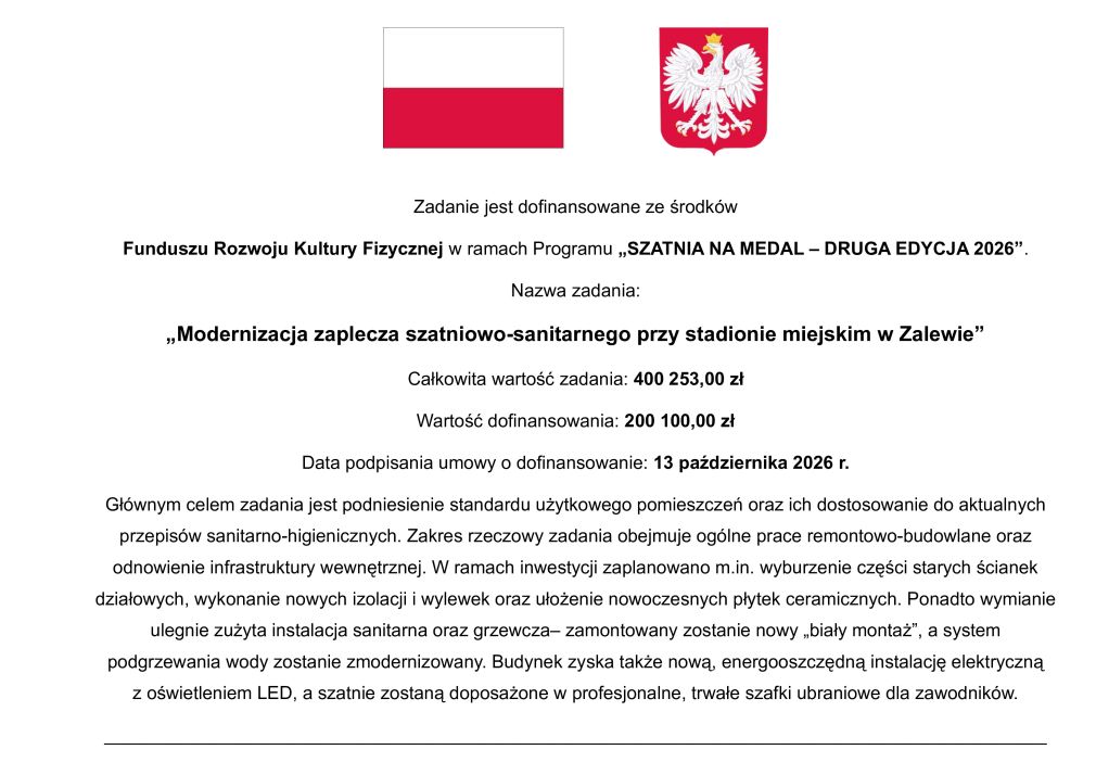 Modernizacja zaplecza szatniowo-sanitarnego przy stadionie miejskim w Zalewie