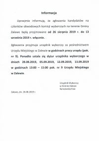Informacja dotycząca zgłoszeń kandydatów na członków obwodowych komisji wyborczych