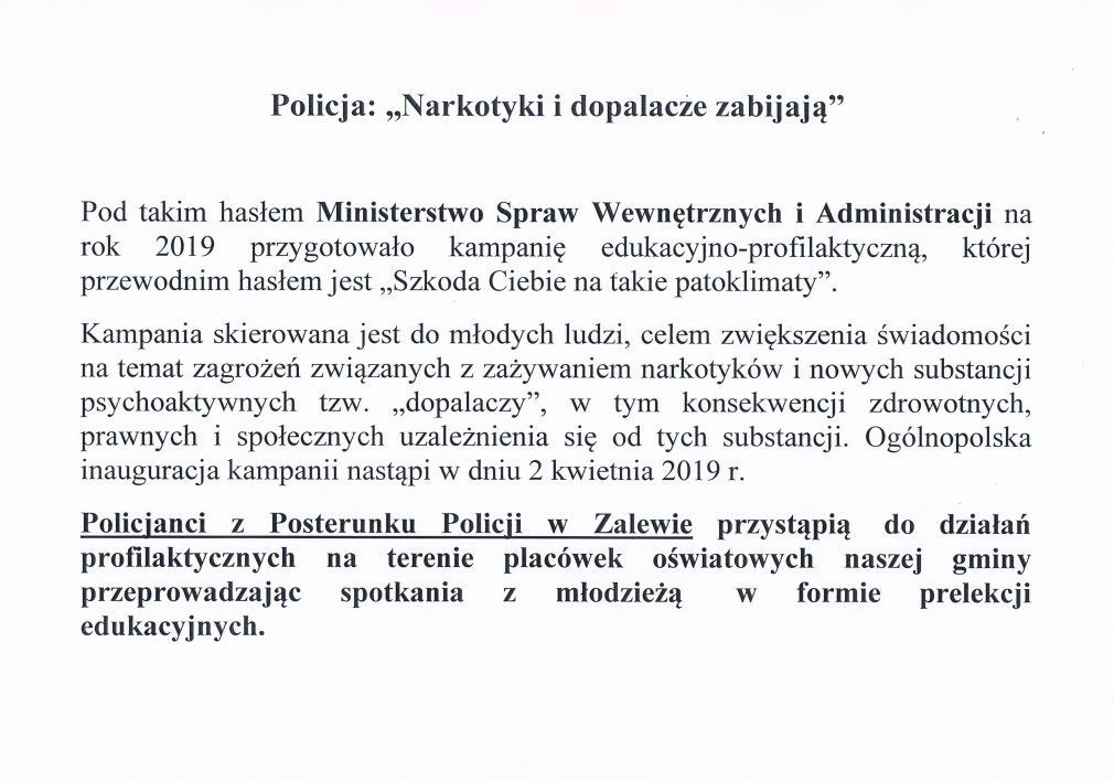 Informacja z Posterunku Policji w Zalewie