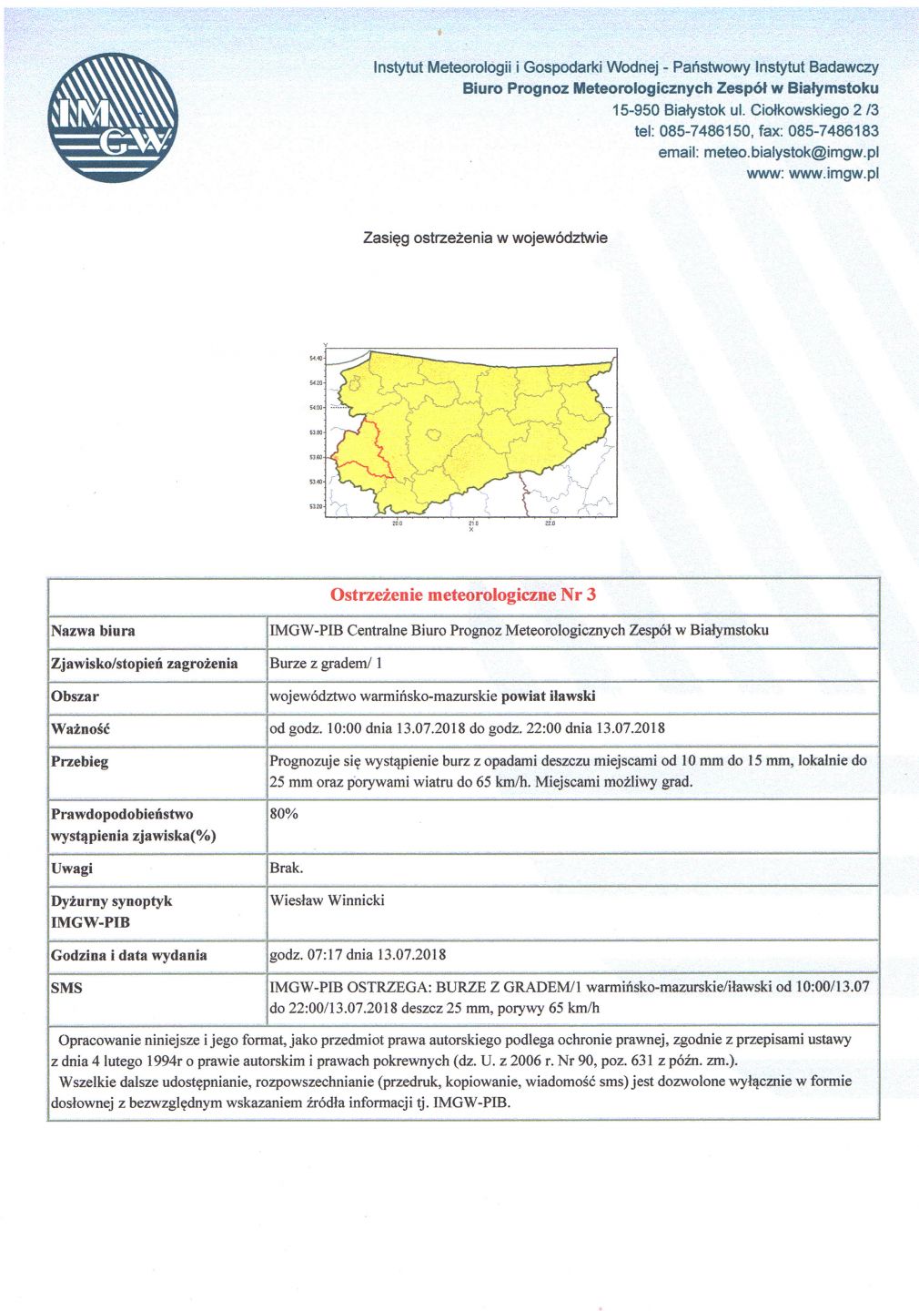 Ostrzeżenie meteorologiczne Nr 3