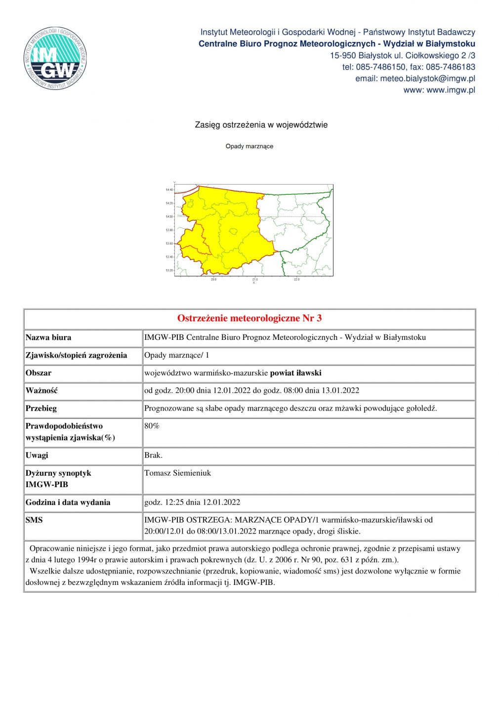 Ostrzeżenie meteorologiczne Nr 3