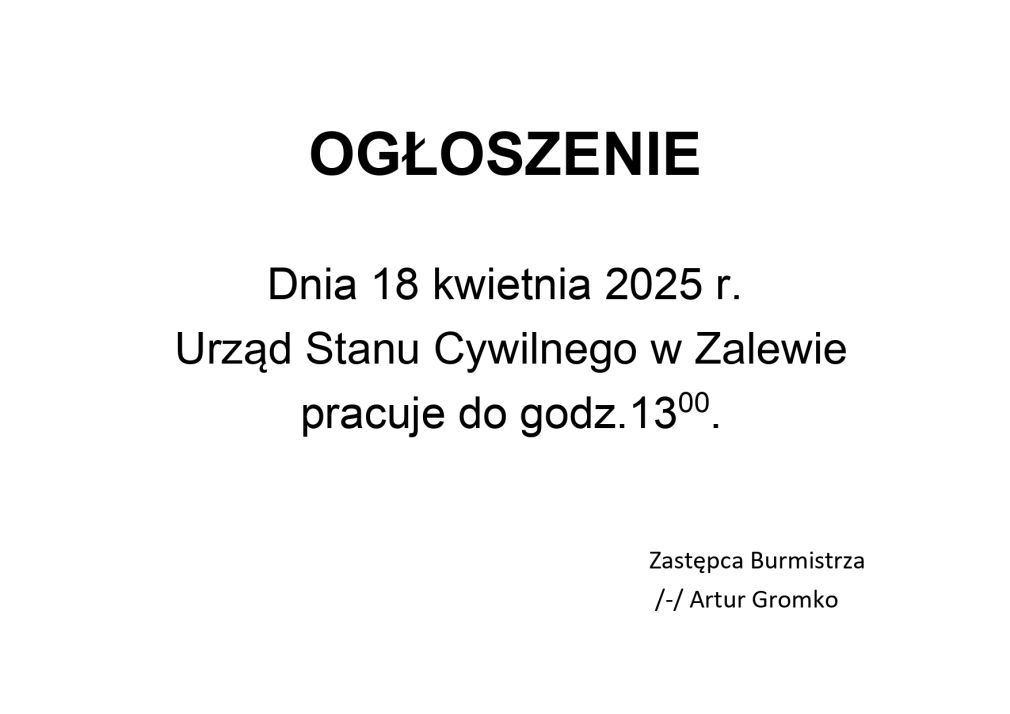Ogłoszenie Zastępcy Burmistrza