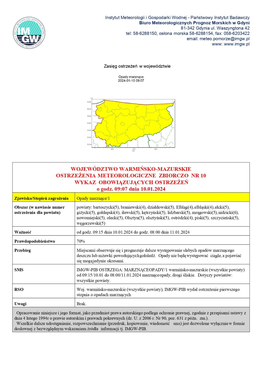 Ostrzeżenie meteorologiczne zbiorczo nr 10