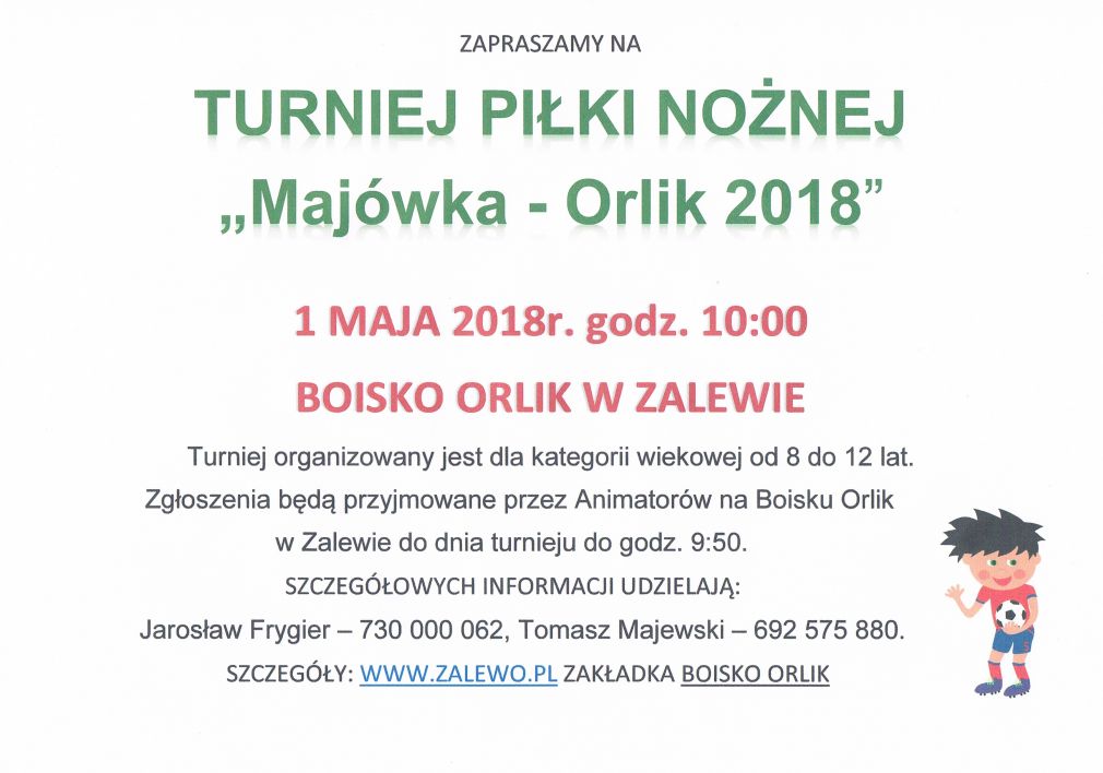 Zaproszenie na Turniej Piłki Nożnej &quot;Majówka - Orlik 2018&quot;