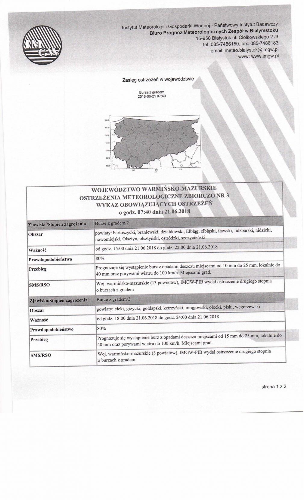 OSTRZEŻENIE METEOROLOGICZNE